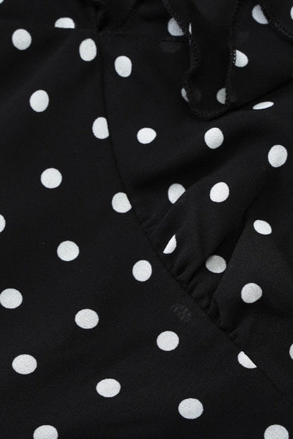 Polka Dot Ruffle Trim Deep V-Neck Cap Sleeve Bodycon Mini Dress