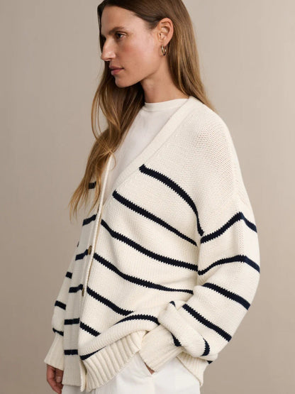 Striped V-Neck Knit Cardigan