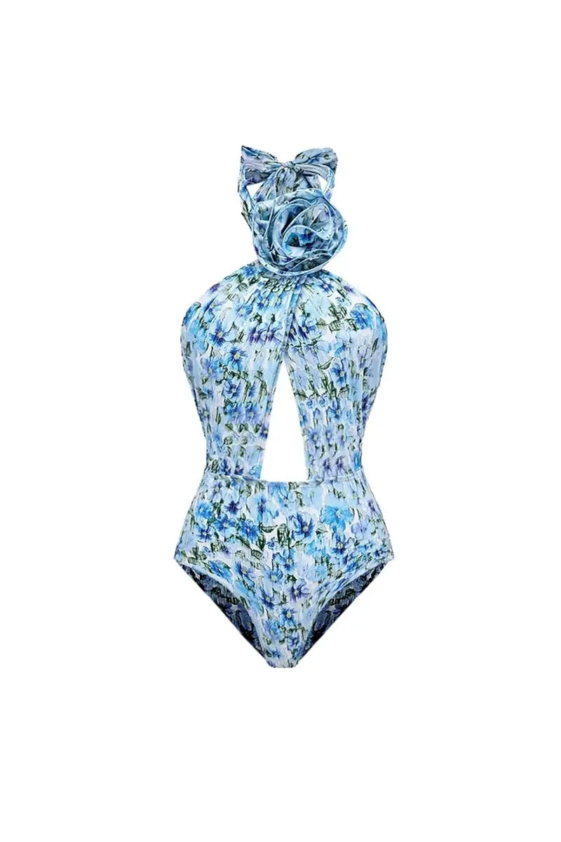 Halter Floral Strapless One-Piece Set