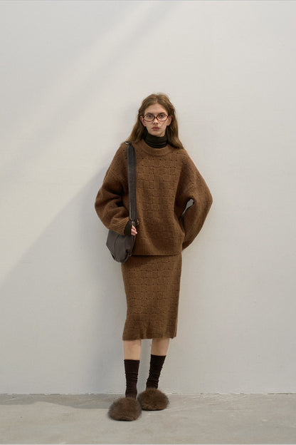 Loose Fit Crew Neck Wool Blend Knit Sweater