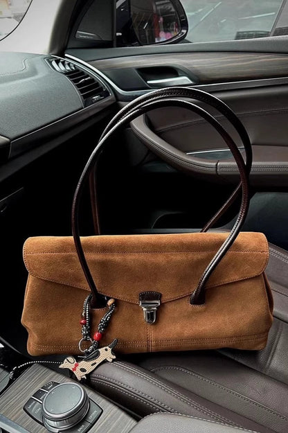 Elegant Chic Solid Color Suede Metal Lock Tote Bag