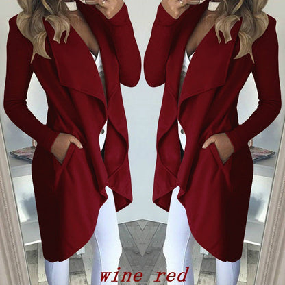 Fashion Solid Color Lapel Slim Long Windbreaker Jacket