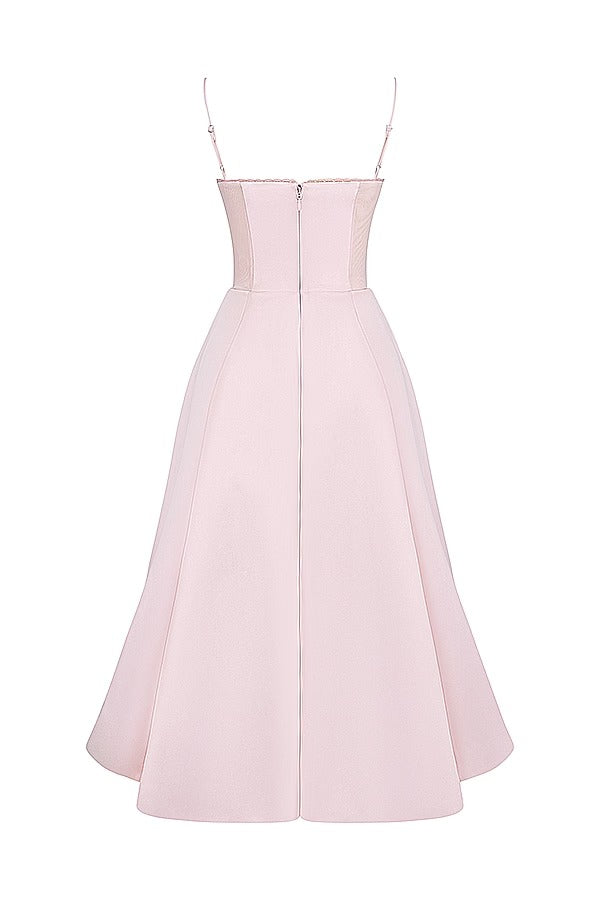 Lace Trim Sweetheart Corset Bodice Tulle Petticoat Fit and Flare Midi Dress