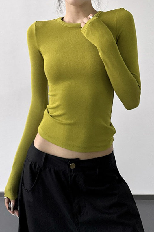 Vintage Solid Crew Neck Slim Long Sleeve Base Layer