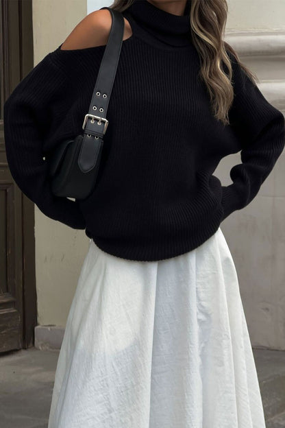 Turtleneck Cold Shoulder Knit Sweater
