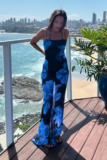 Halter Backless Tie Floral Maxi Dress