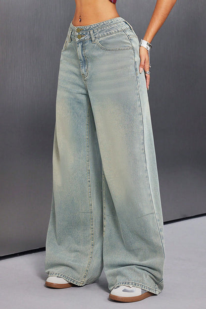 Button Front Vintage Loose Straight Jean