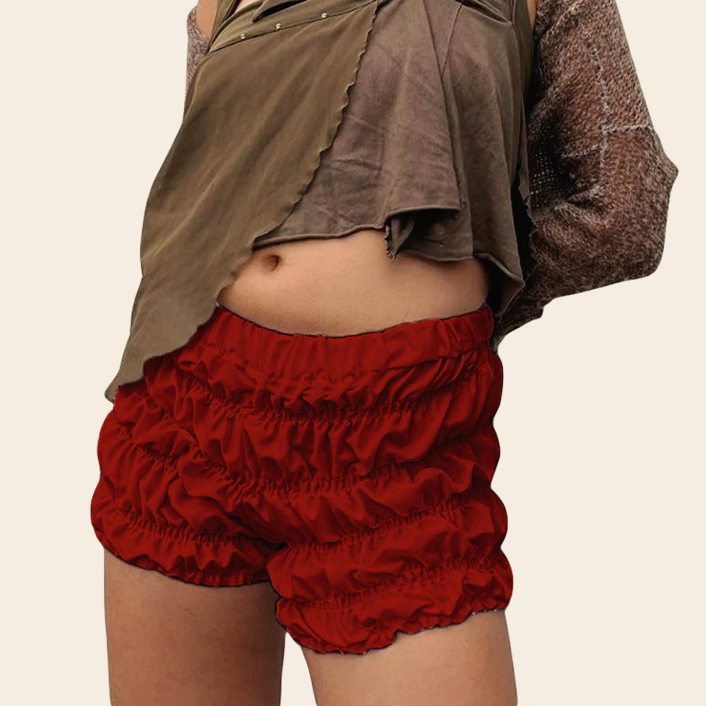 Ruffled Ruched Solid Bloomer Short