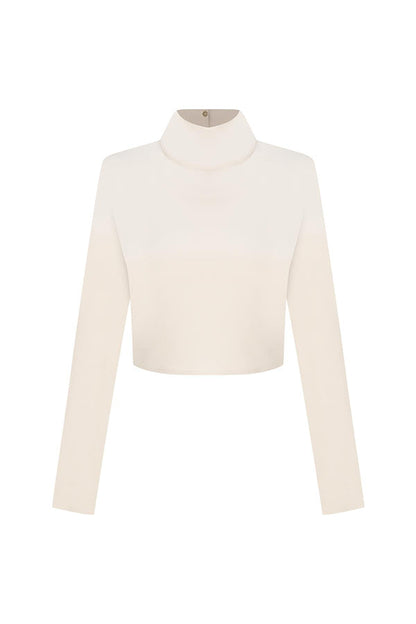 Leia High Neck Button Bell Sleeve Top and Cutout Waist Metal Pocketed Flare Pants Set