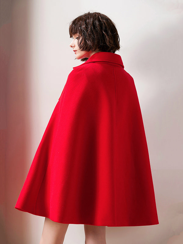 Women Burgundy Wool Blend Poncho Oversized Cape Coat Winter Outerwear 2026