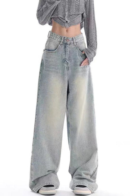 High Waist Draped Gradient Ripped Jeans
