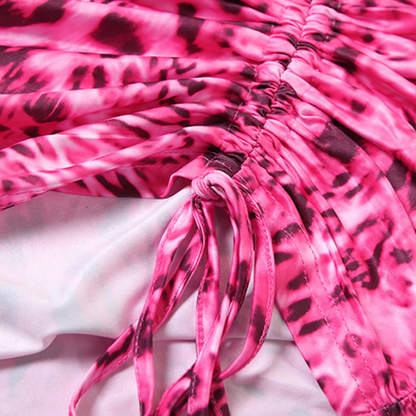 Leopard print drawstring ruched cami mini skirt set