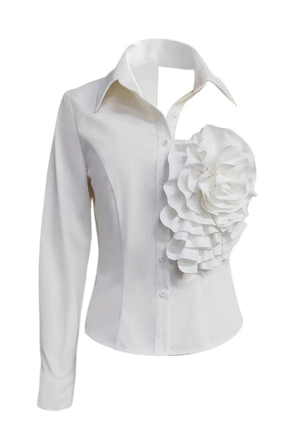 Stylish Three-dimensional Floral Collared Single-sleeve Casual Shirt
