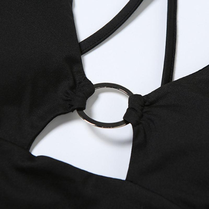 Hollow out o ring u neck backless cut out top