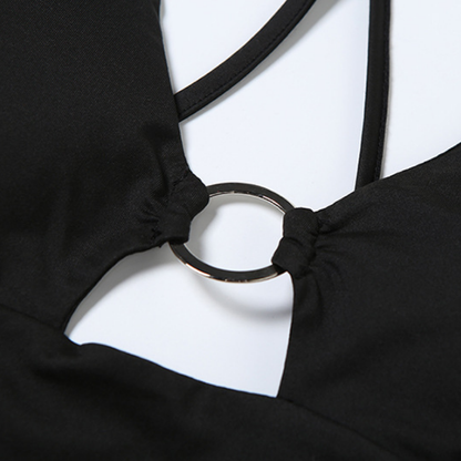 Hollow out o ring u neck backless cut out top