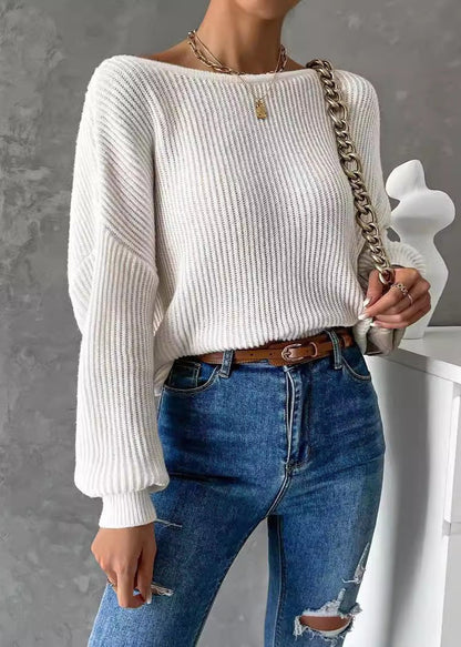 Chic Backless Knitted Sweater - Soft Long Sleeve Design