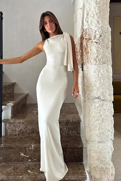 Jersey O-Neck Solid Fitted Club Maxi Dress