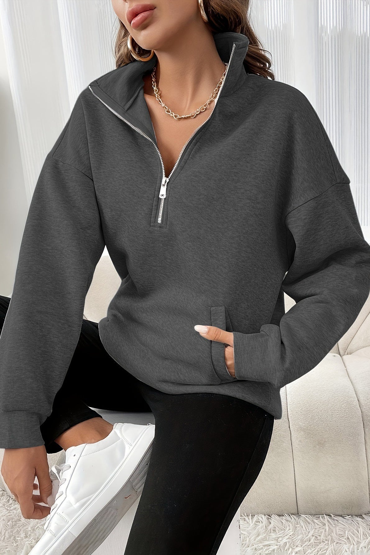Casual Half Zip Pullover Sweatshirt