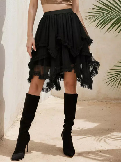 Tiered Ruffle Mesh Irregular High Low Tutu Gothic Lolita Skirt For Women 2026