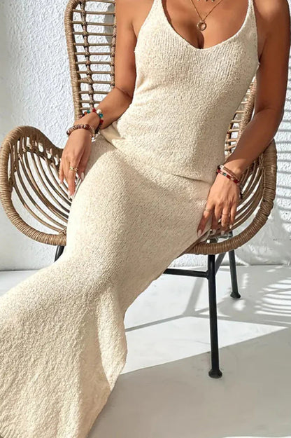 Sexy Hollow Out Cami Bodycon Sheer Slit Maxi Dress