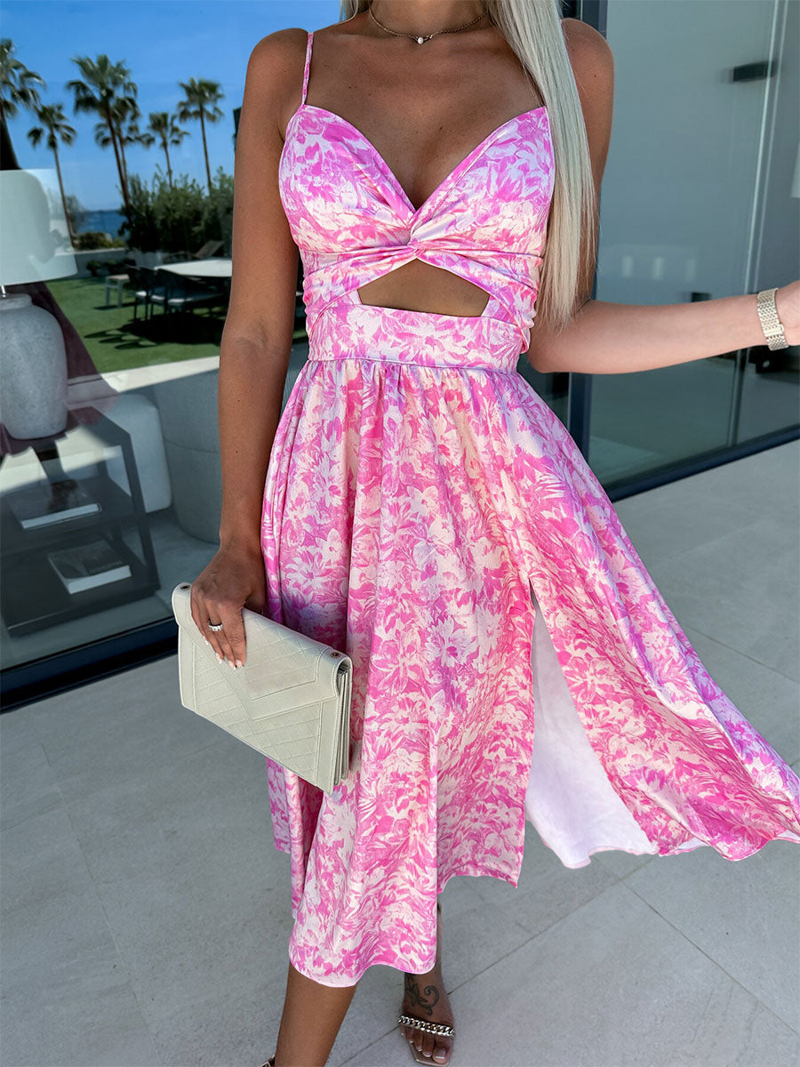 Cutout Twist Midi Slip Dress for Women - Sexy V Neck Split Cocktail Sun Dress - Summer Resort Wedding Guest 2026
