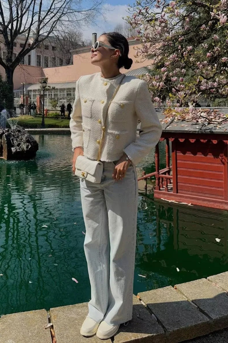 Tweed Single Breasted Short Coat