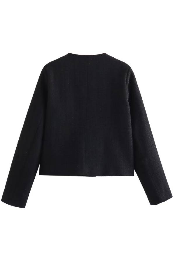 Round Neck Slim Fit Colorblock Women's Button Jacket