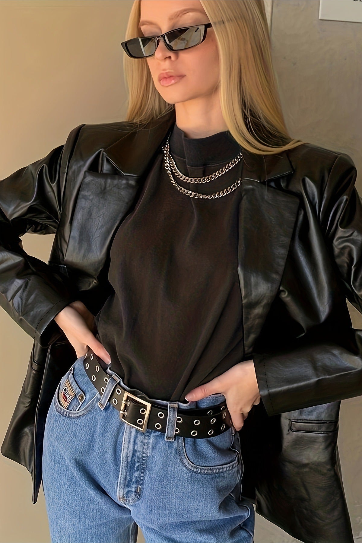 Elegant Loose PU Blazer Coat