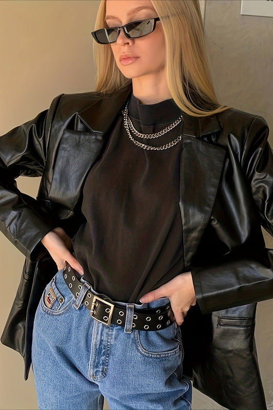 Elegant Loose PU Blazer Coat