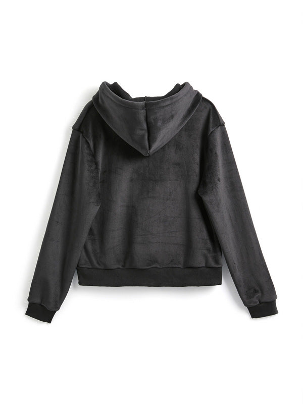 Grunge Rhinestone Print Zip Up Hoodie