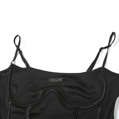 Metal tag u neck backless solid cami romper