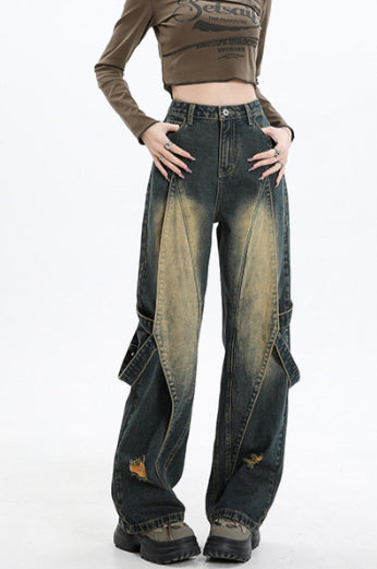 Vintage Washed Patchwork Jeans