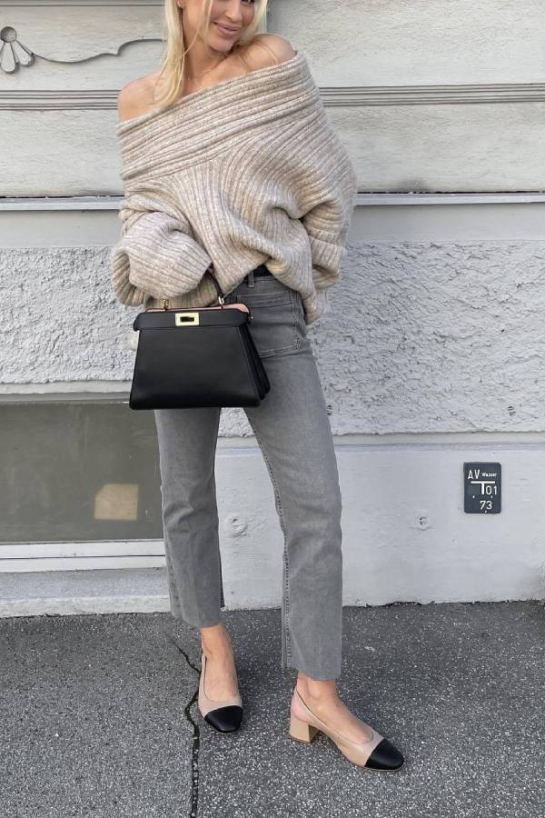 Fashionable Irregular Collar Loose Casual Knitted Sweater