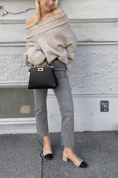 Fashionable Irregular Collar Loose Casual Knitted Sweater