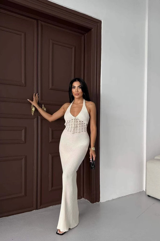 Sheer Halter Backless Maxi Dress