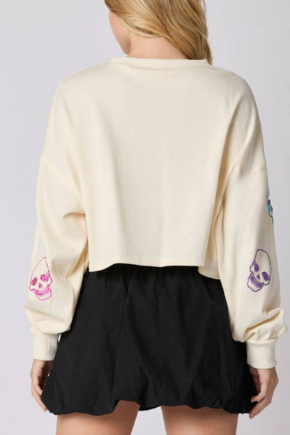 Halloween Skull Sequined Loose Casual Sweatshirt