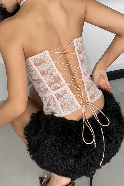 Fashionable Embroidered Fishbone Strapless Backless Tube Top