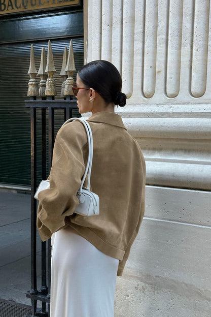 Vintage Suede Lad-Style Notch-Collar Coat