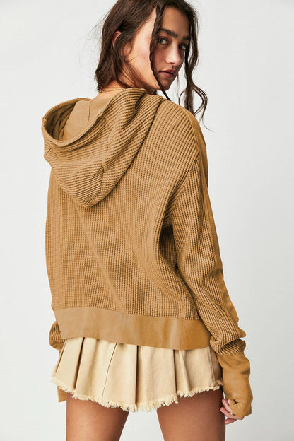 Quilted Panel Zip Up Cropped Hoodie