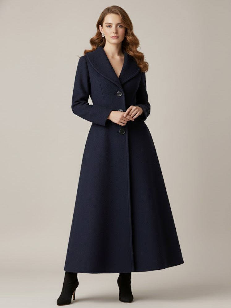 Full Length Woolen Coat With Shawl Collar For Women 2026