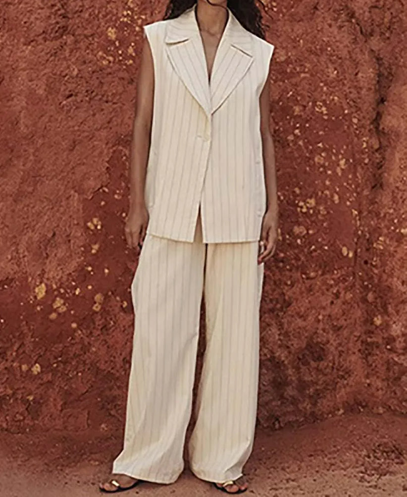 Apricot Print Lapel Straight Trousers Office Two Piece Set