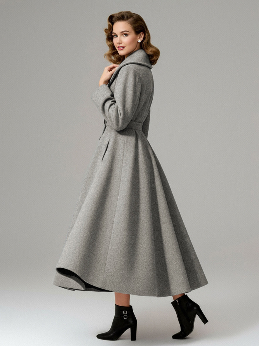 Vintage Double-Breasted A-line Woolen Coat With Shawl Collar For Women 2026