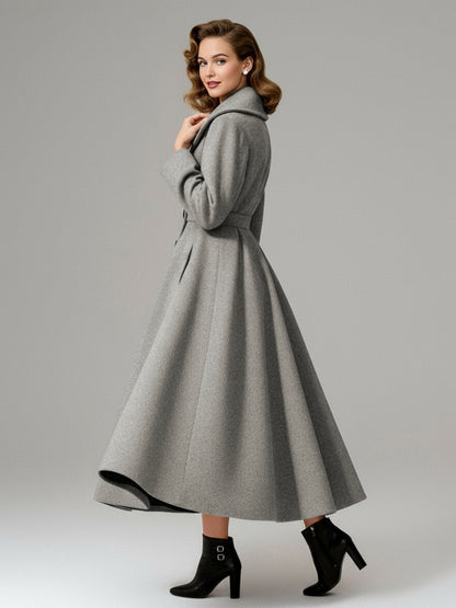 Vintage Double-Breasted A-line Woolen Coat With Shawl Collar For Women 2026