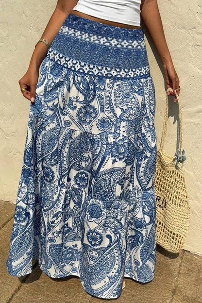 Casual Boho Printed Long Skirt