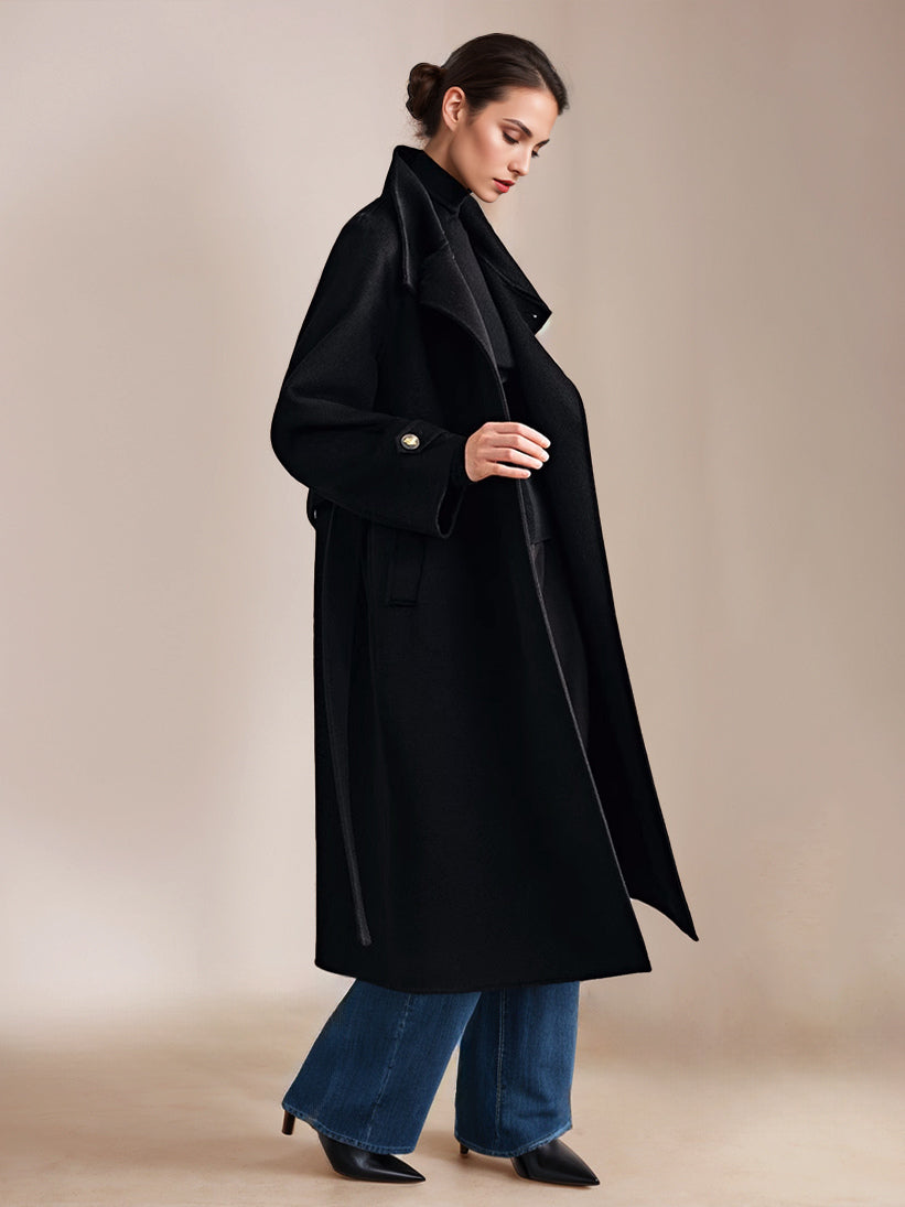 White Wool Cashmere Blend Coat Stand Collar Double-Faced Belted Winter Outerwear For Women 2026