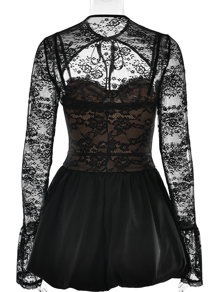 Black Lace Corset Dress With Detachable Bolero Birthday Party Puffball Mini Dress For Women 2026