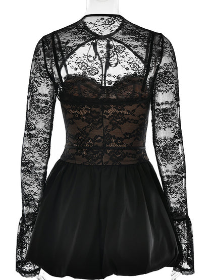 Black Lace Corset Dress With Detachable Bolero Birthday Party Puffball Mini Dress For Women 2026