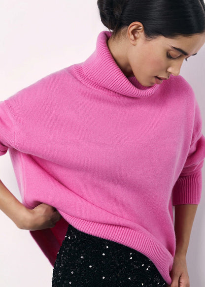 Vibrant Pink Oversized Turtleneck Sweater
