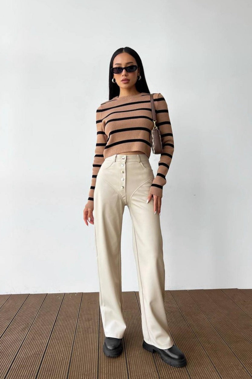 Leather Patchwork Casual Pants