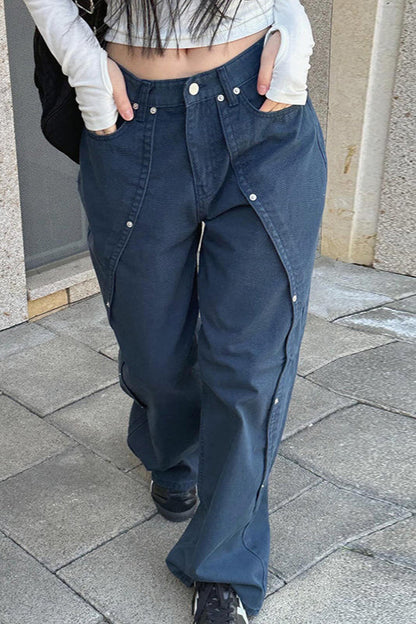 Studded Split Low Waist Wide Leg Cargo Pant